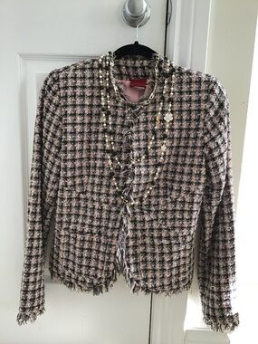 Light pink/grey multi coloured tweed textured jacket size 2